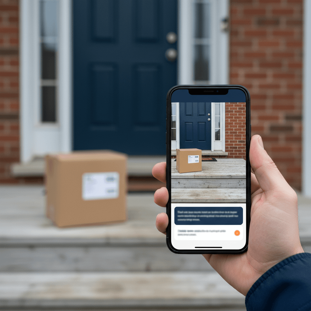 Driver capturing photo proof of delivery at a drop location