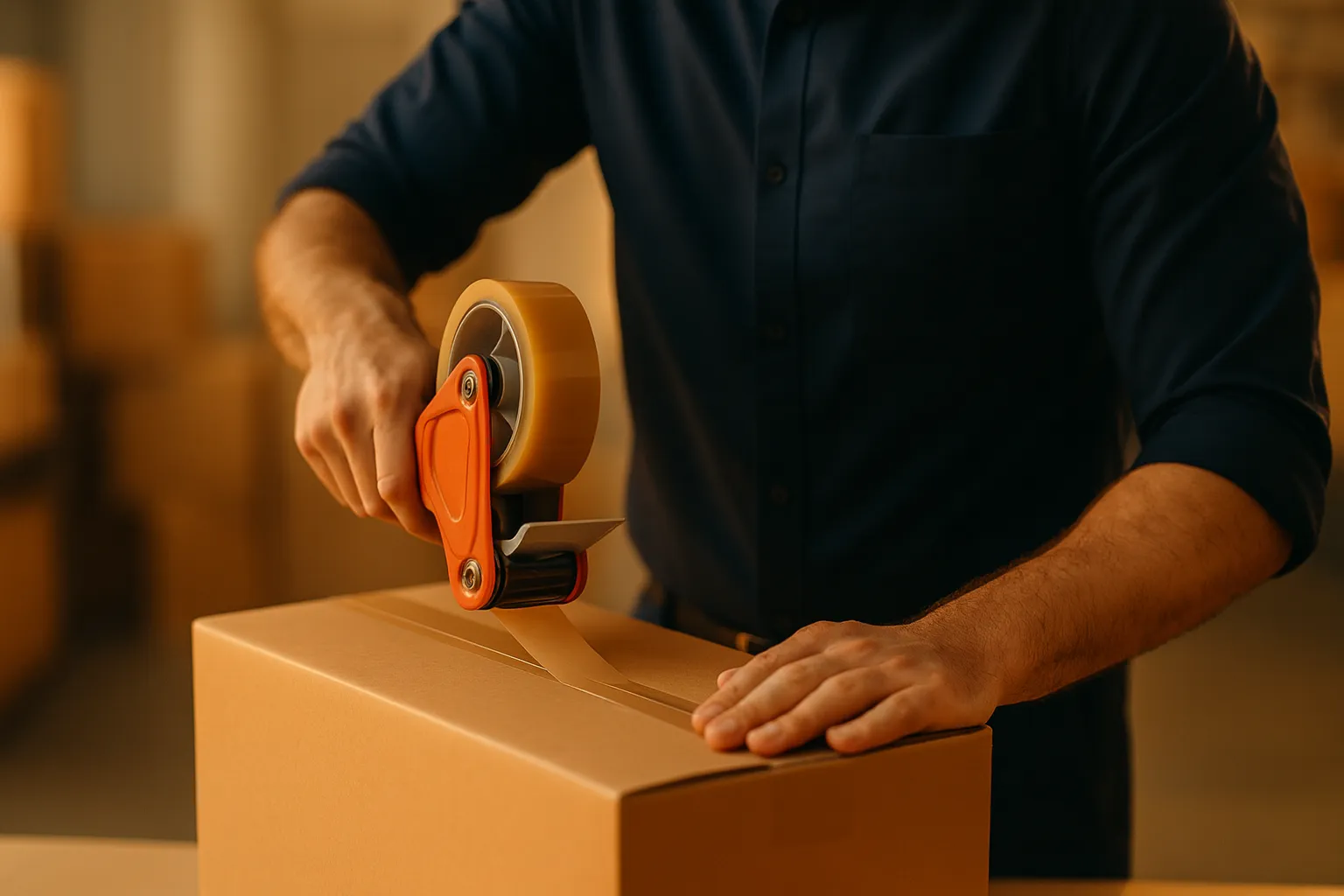 Friendly delivery courier holding packages